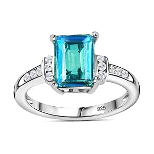 Peacock Triplet Quartz and White Zircon 2.08 ctw Ring in Platinum Over Sterling Silver (Size 8.0)