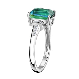 Peacock Triplet Quartz and White Zircon 2.08 ctw Ring in Platinum Over Sterling Silver (Size 8.0)