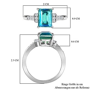 Peacock Triplet Quartz and White Zircon 2.08 ctw Ring in Platinum Over Sterling Silver (Size 8.0)