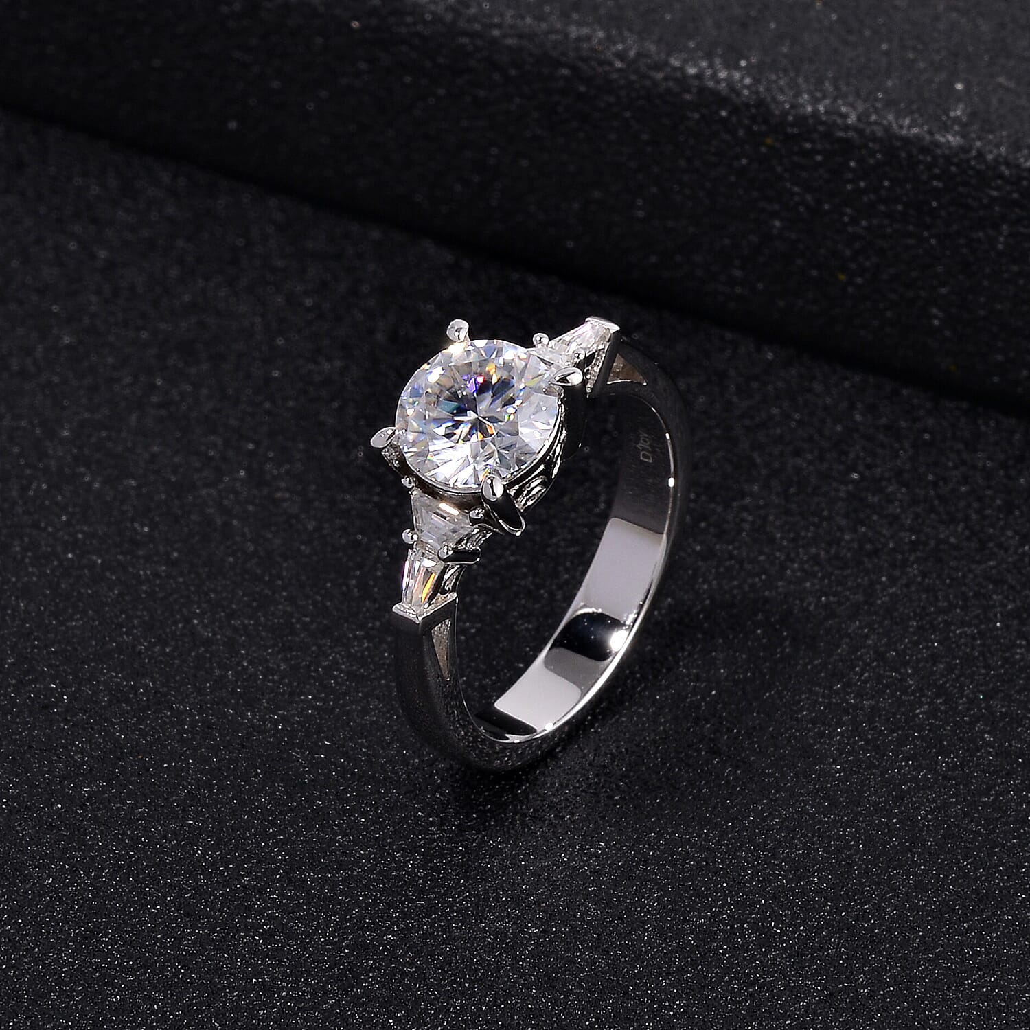 Moissanite (Rnd 8mm) Statement Ring in Platinum Over Sterling Silver (Size 10.0) 2.00 ctw