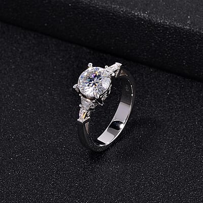 Moissanite (Rnd 8mm) Statement Ring in Platinum Over Sterling Silver (Size 10.0) 2.00 ctw