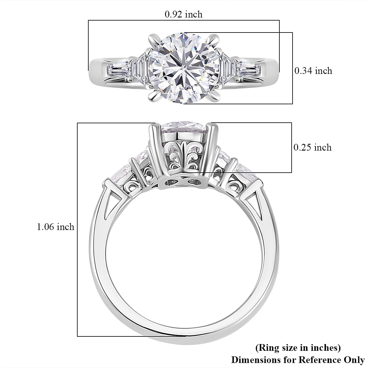 Moissanite (Rnd 8mm) Statement Ring in Platinum Over Sterling Silver (Size 10.0) 2.00 ctw
