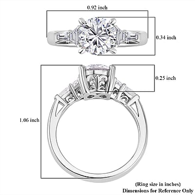 Moissanite (Rnd 8mm) Statement Ring in Platinum Over Sterling Silver (Size 10.0) 2.00 ctw