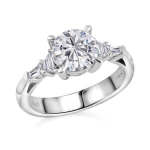 Moissanite Statement Ring in Platinum Over Sterling Silver (Size 7.0) 2.00 ctw