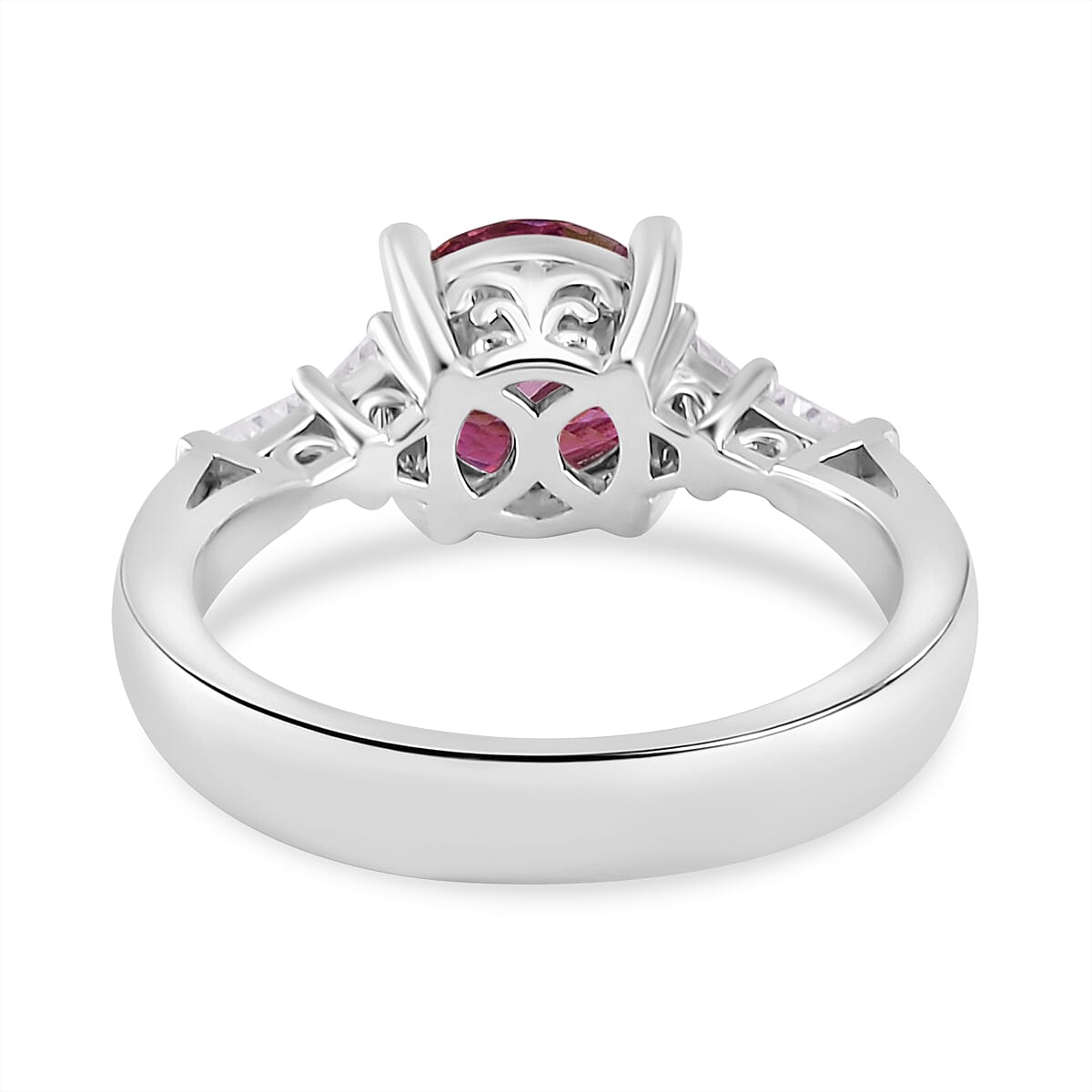 Pink Moissanite and White Moissanite Statement Ring in Platinum Over Sterling Silver (Size 5.0) 2.00 ctw image number 4