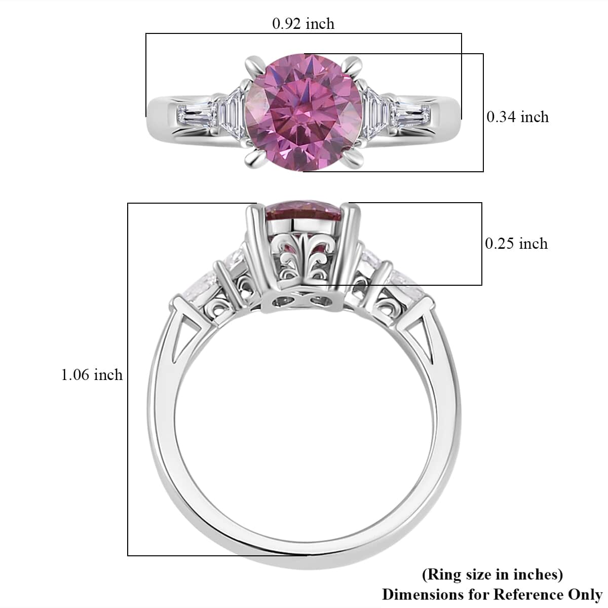 Pink Moissanite and White Moissanite Statement Ring in Platinum Over Sterling Silver (Size 7.0) 2.00 ctw image number 5