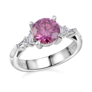 Pink Moissanite and White Moissanite Statement Ring in Platinum Over Sterling Silver (Size 9.0) 2.00 ctw