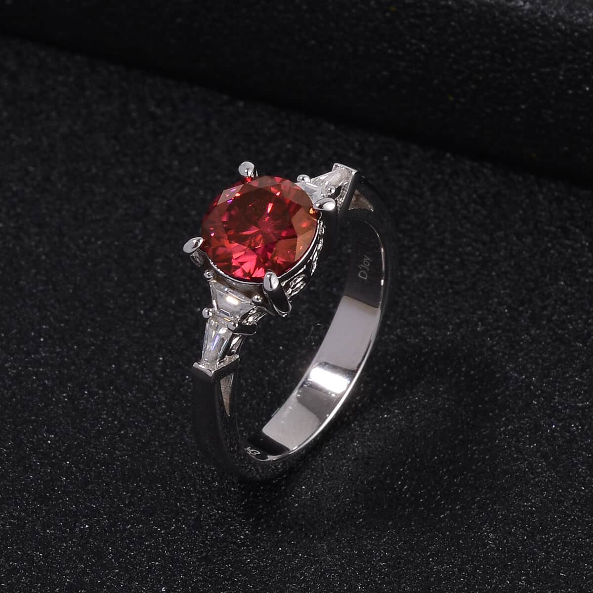 Luxury Red Moissanite and White Moissanite Statement Ring in Platinum Over Sterling Silver (Size 10.0) 2.00 ctw image number 1