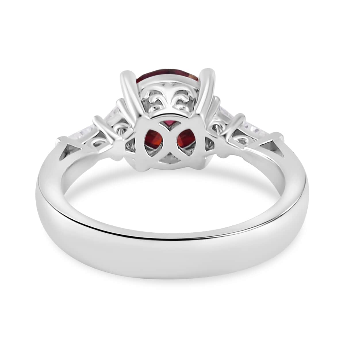 Luxury Red Moissanite and White Moissanite Statement Ring in Platinum Over Sterling Silver (Size 8.0) 2.00 ctw image number 4