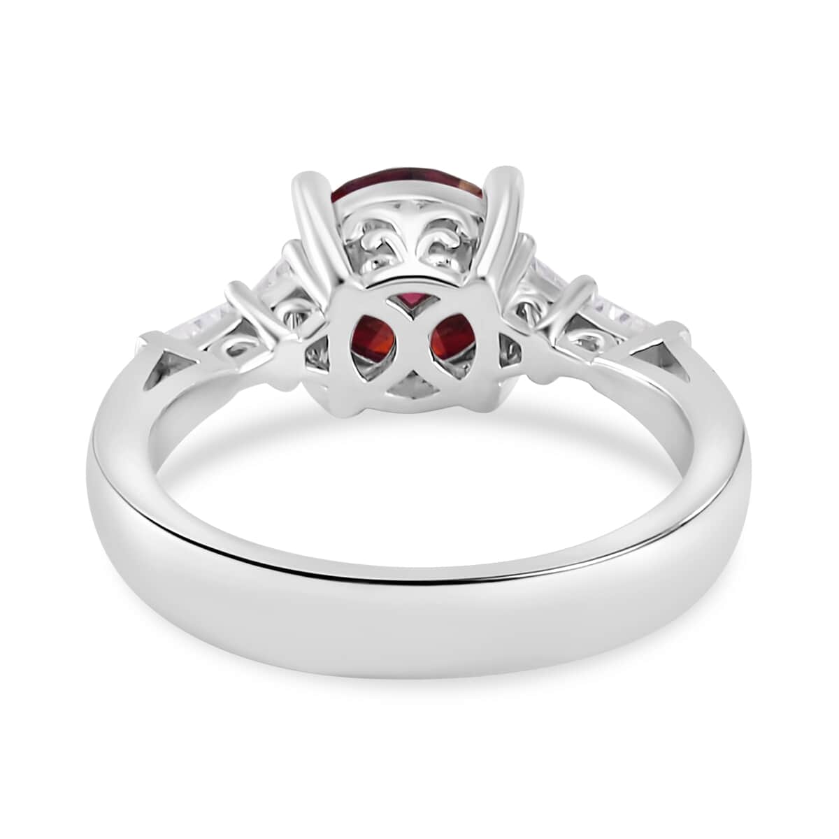 Luxury Red Moissanite and White Moissanite Statement Ring in Platinum Over Sterling Silver (Size 9.0) 2.00 ctw image number 4