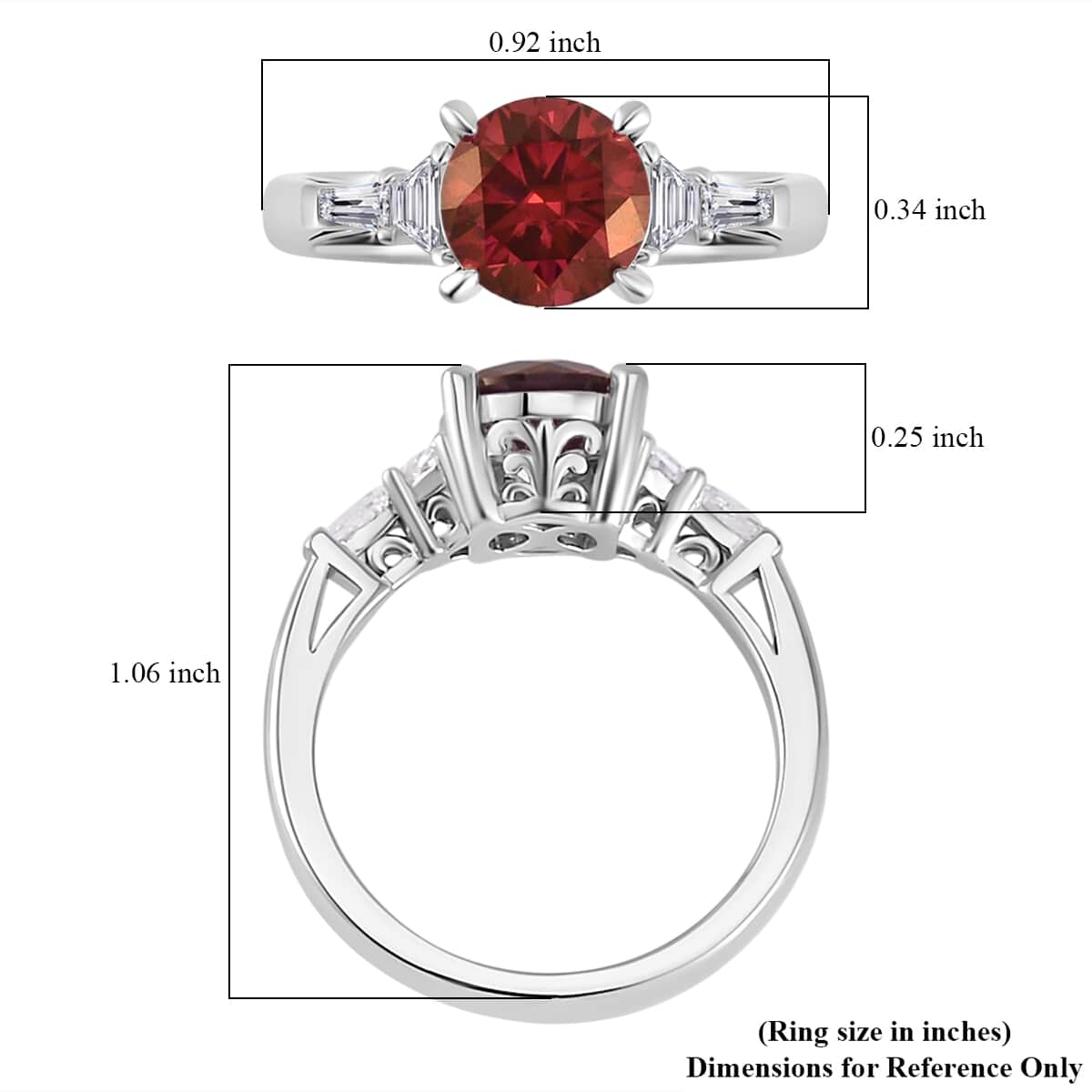 Luxury Red Moissanite and White Moissanite Statement Ring in Platinum Over Sterling Silver (Size 9.0) 2.00 ctw image number 5