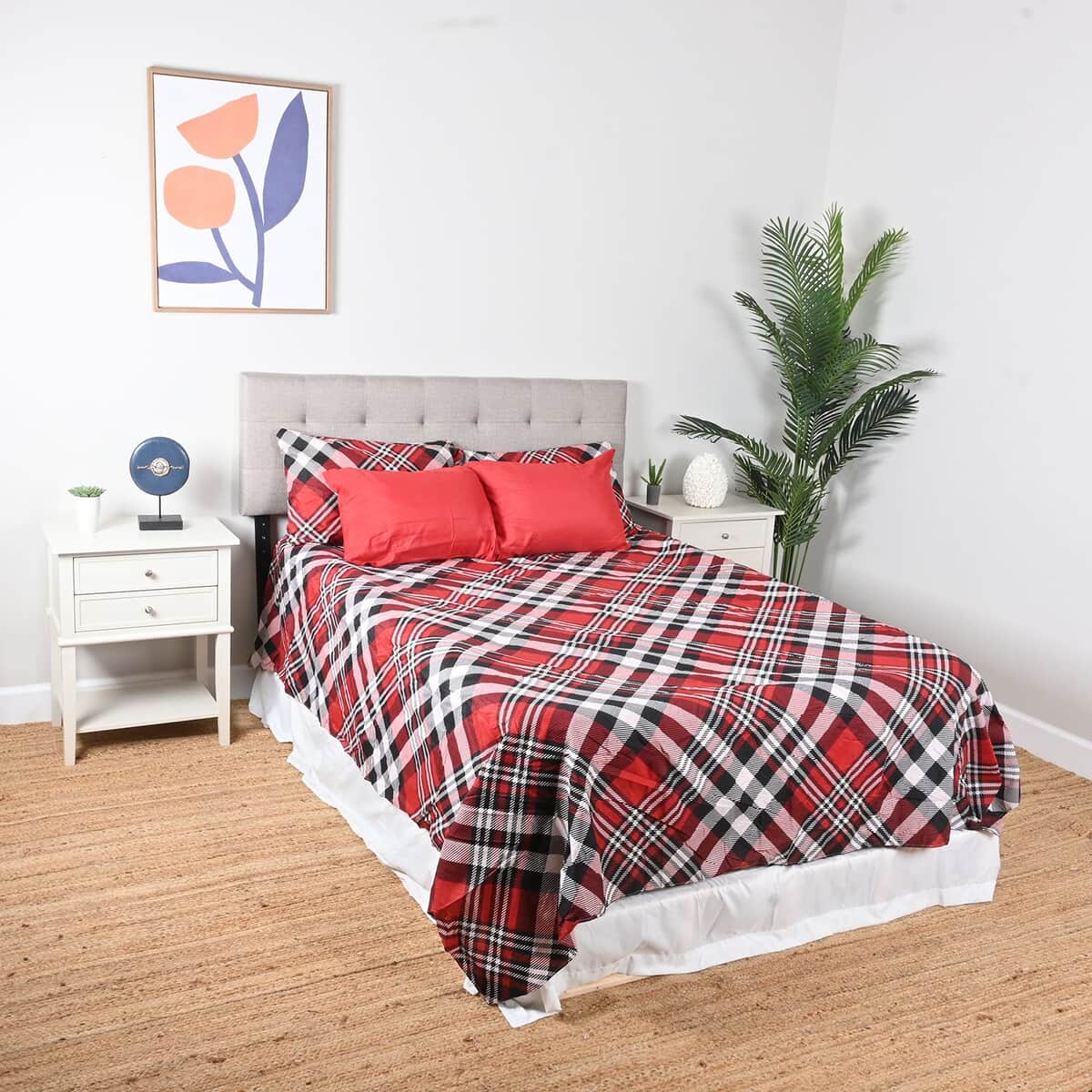 Supreme Living 6pcs Red, Black & White Plaid Microfiber Sheet Set -Queen image number 0