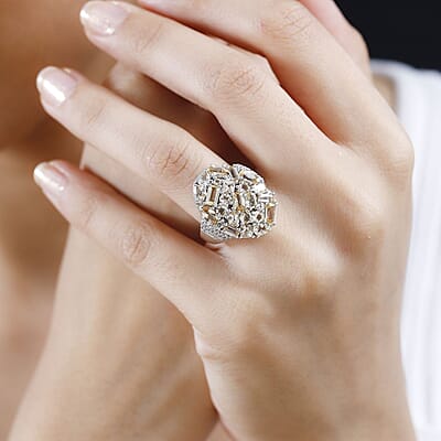 Premium Golden Imperial Topaz and White Zircon Ring in Platinum Over Sterling Silver (Size 10.0) 4.90 ctw