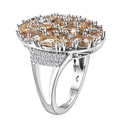 Premium Golden Imperial Topaz and White Zircon Ring in Platinum Over Sterling Silver (Size 10.0) 4.90 ctw