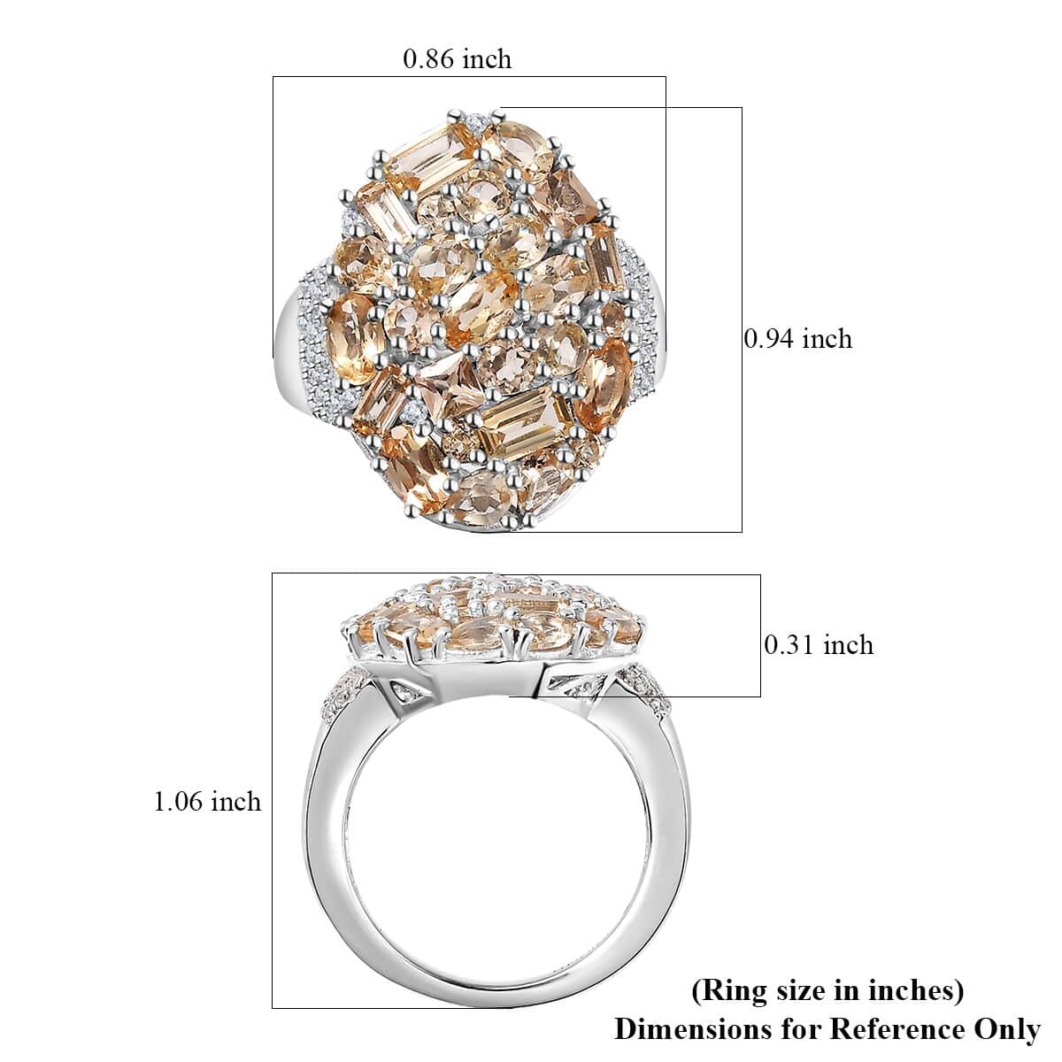Premium Golden Imperial Topaz and White Zircon Ring in Platinum Over Sterling Silver (Size 6.0) 4.90 ctw image number 5