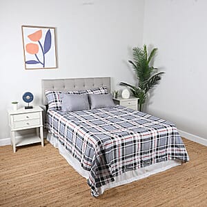 Closeout Supreme Living 6pcs Gray, Black & White Plaid Microfiber Sheet Set -Queen
