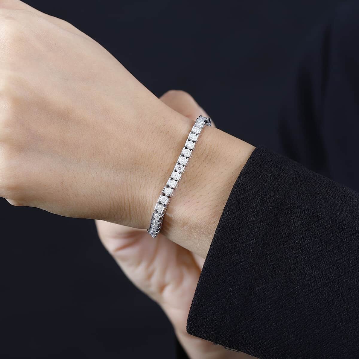 Moissanite Tennis Bracelet in Platinum Over Sterling Silver (6.50 In) 5.00 ctw image number 2