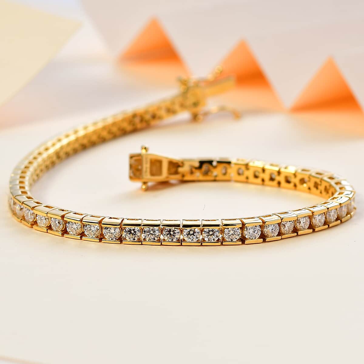 Moissanite 5.00 ctw Tennis Bracelet in Vermeil Yellow Gold Over Sterling Silve (6.50 In) image number 1