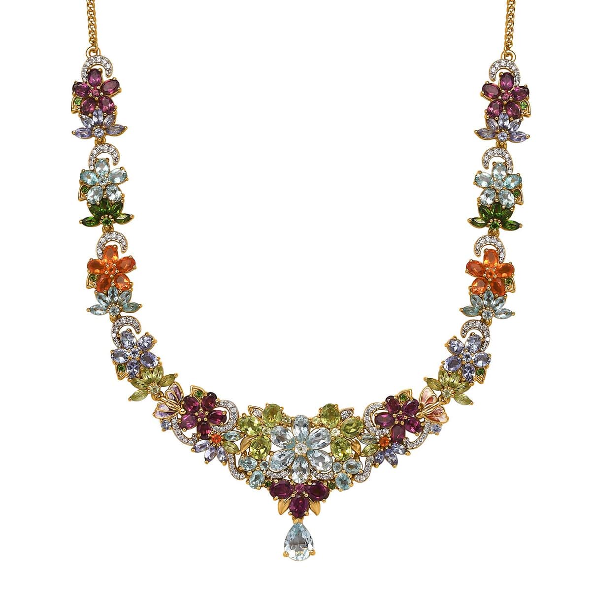 Multi Gemstone Floral Necklace 18-20 Inches in Vermeil Yellow Gold Over Sterling Silver 26.30 ctw image number 0