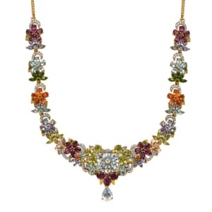 Multi Gemstone Floral Necklace 18-20 Inches in Vermeil Yellow Gold Over Sterling Silver 26.30 ctw