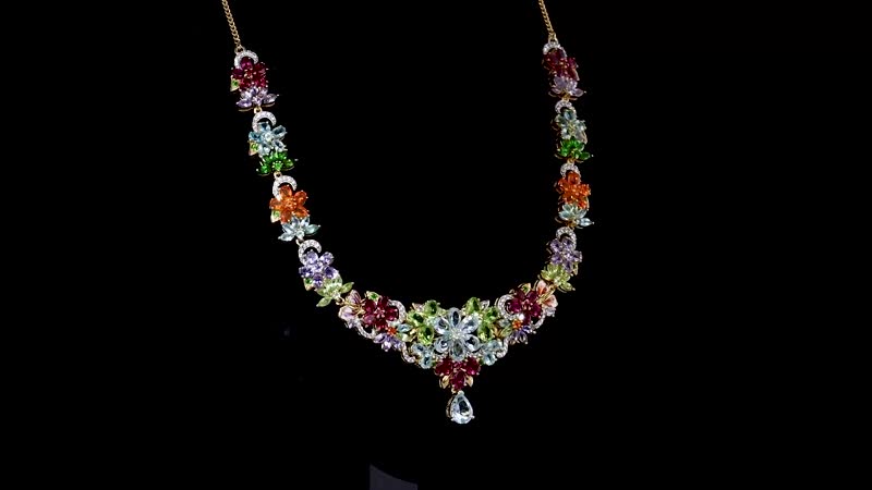 Sky Blue Topaz and Multi Gemstone Necklace 18 Inches in Vermeil Yellow Gold Over Sterling Silver 26.30 ctw (Del. in 8-10 Days)
