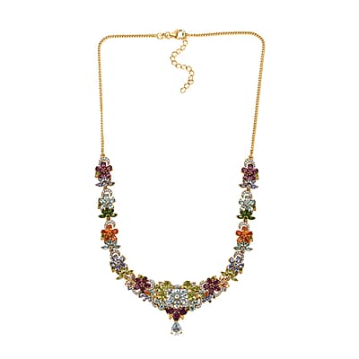 Multi Gemstone Floral Necklace 18-20 Inches in Vermeil Yellow Gold Over Sterling Silver 26.30 ctw