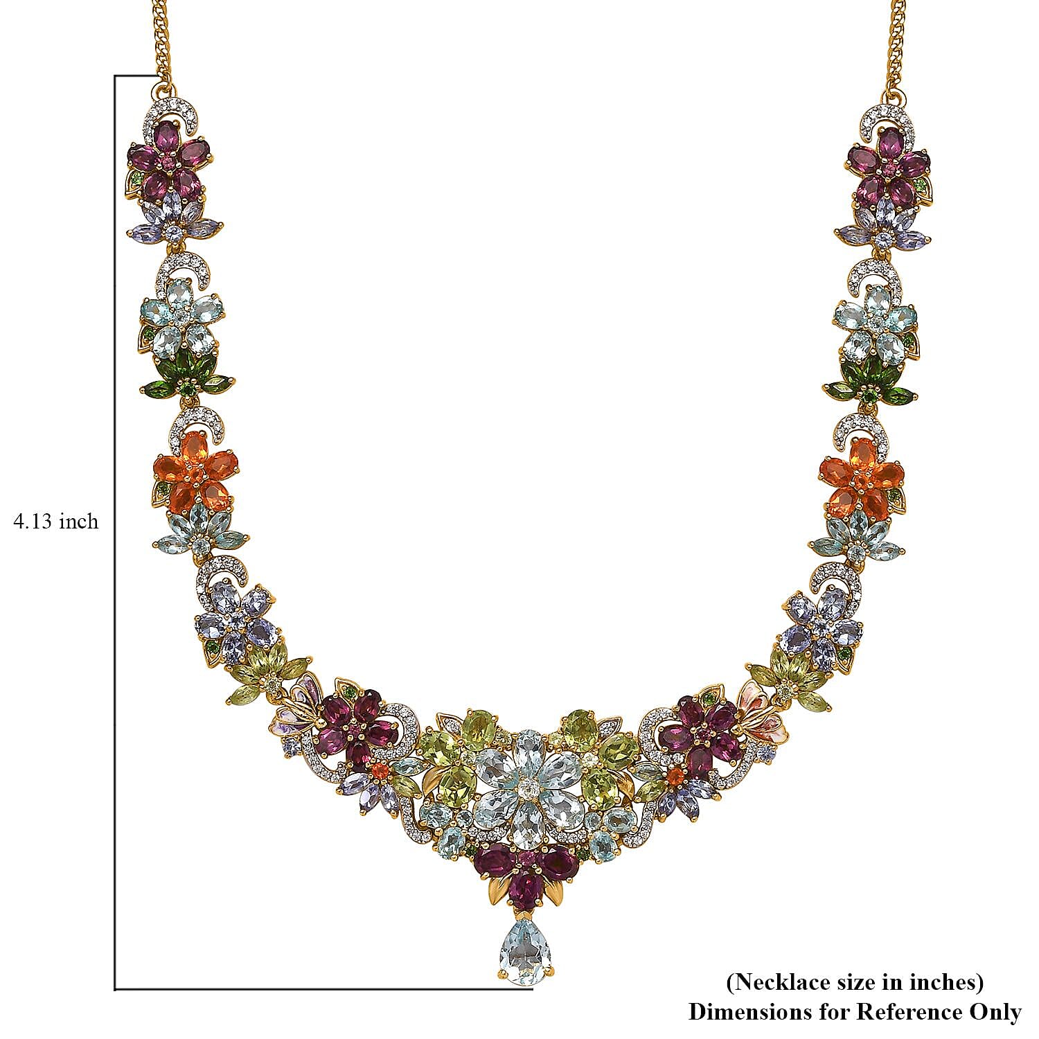 Multi Gemstone Floral Necklace 18-20 Inches in Vermeil Yellow Gold Over Sterling Silver 26.30 ctw