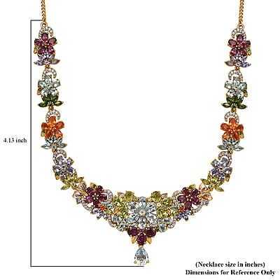 Multi Gemstone Floral Necklace 18-20 Inches in Vermeil Yellow Gold Over Sterling Silver 26.30 ctw