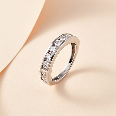Moissanite Eternity Band Ring in Platinum Over Sterling Silver (Size 10.0) 1.00 ctw