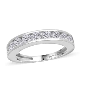 Moissanite Eternity Band Ring in Platinum Over Sterling Silver (Size 7.0) 1.00 ctw