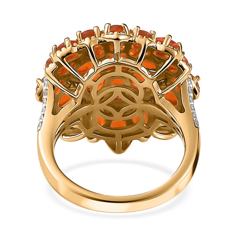 Crimson Fire Opal and White Zircon Floral Ring in Vermeil Yellow Gold Over Sterling Silver (Size 10.0) 3.30 ctw