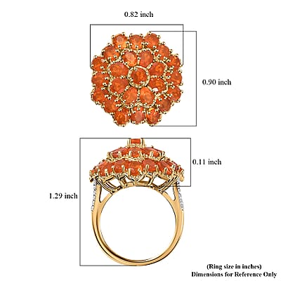 Crimson Fire Opal and White Zircon Floral Ring in Vermeil Yellow Gold Over Sterling Silver (Size 10.0) 3.30 ctw