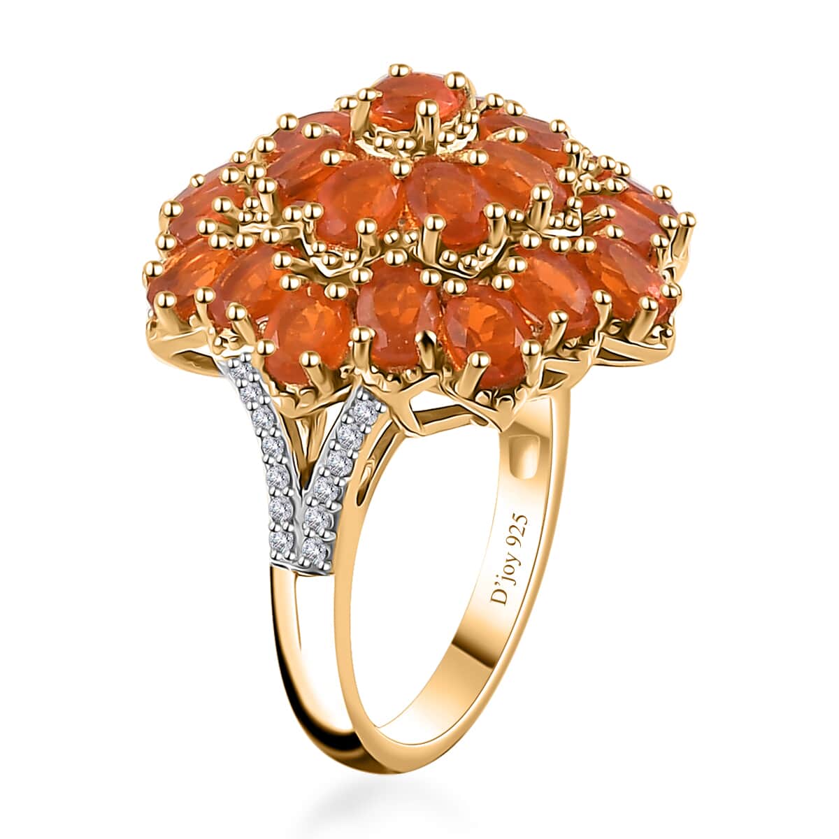 Crimson Fire Opal and White Zircon Floral Ring in Vermeil Yellow Gold Over Sterling Silver (Size 7.0) 3.30 ctw image number 3