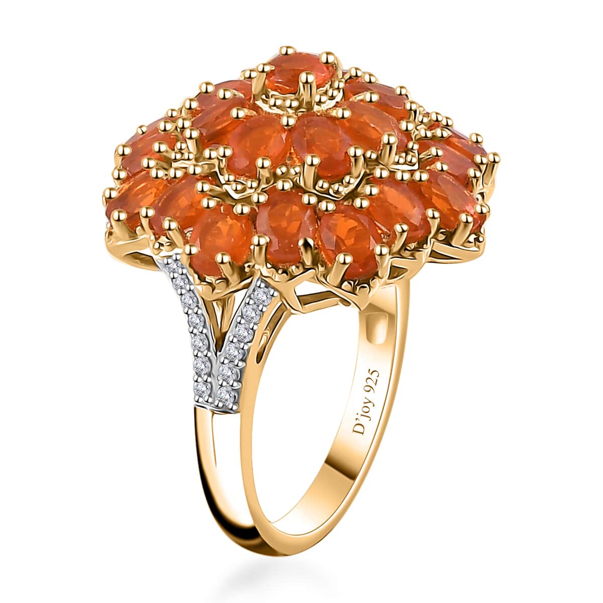 Crimson Fire Opal and White Zircon Floral Ring in Vermeil Yellow Gold Over Sterling Silver (Size 8.0) 3.30 ctw image number 3