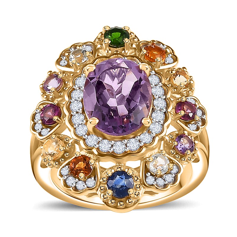 Multi Gemstone 4.10 ctw Cluster Ring in Vermeil Yellow Gold Over Sterling Silver (Size 6.0)