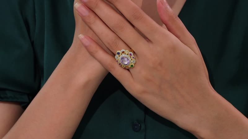 Multi Gemstone Cluster Ring in Vermeil YG Over Sterling Silver (Size 6.0) 4.10 ctw