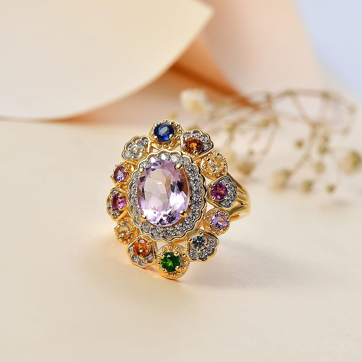 Multi Gemstone Cluster Ring in Vermeil YG Over Sterling Silver (Size 6.0) 4.10 ctw image number 1