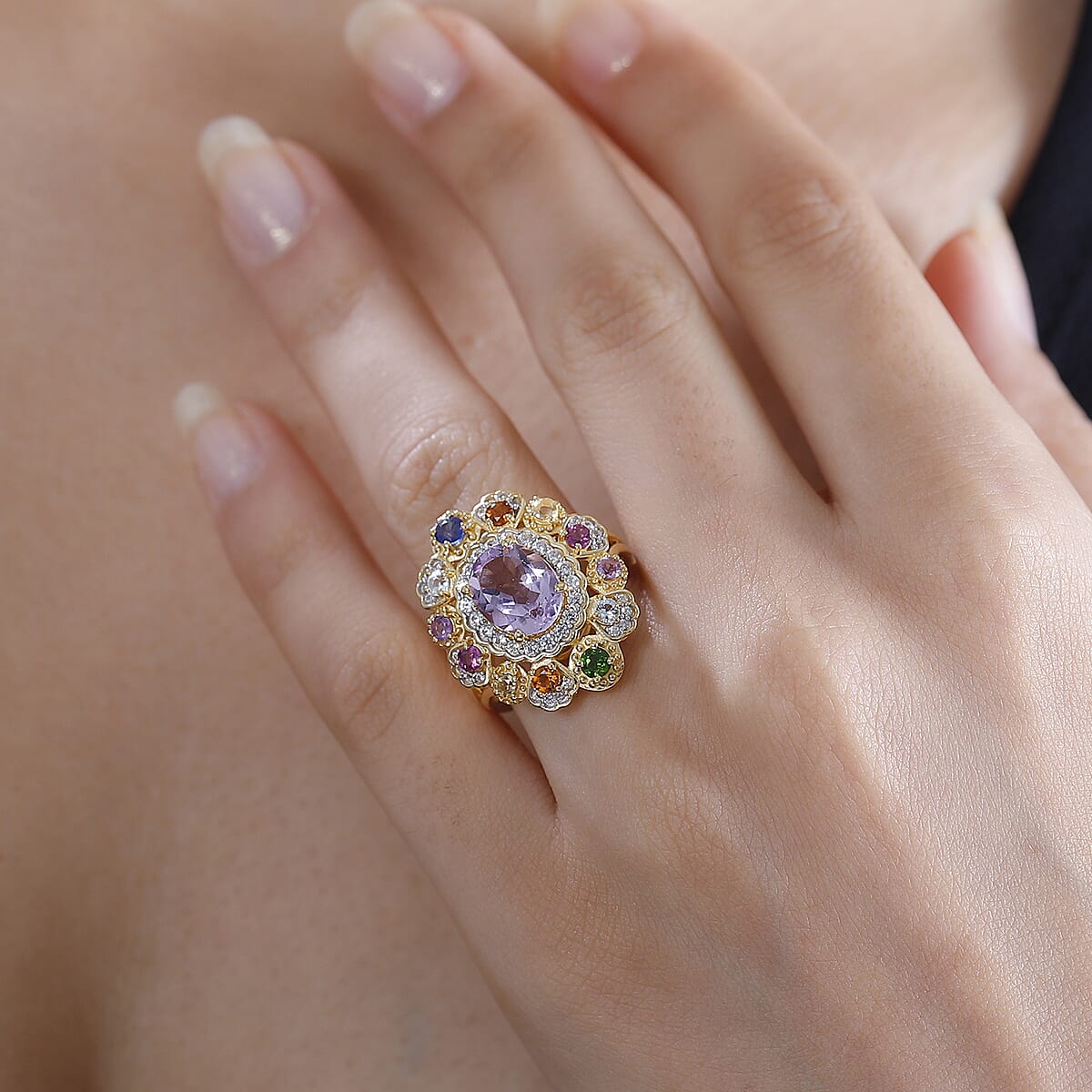 Multi Gemstone Cluster Ring in Vermeil YG Over Sterling Silver (Size 6.0) 4.10 ctw image number 2