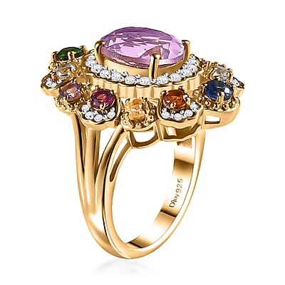 Multi Gemstone 4.10 ctw Cluster Ring in Vermeil Yellow Gold Over Sterling Silver (Size 6.0)
