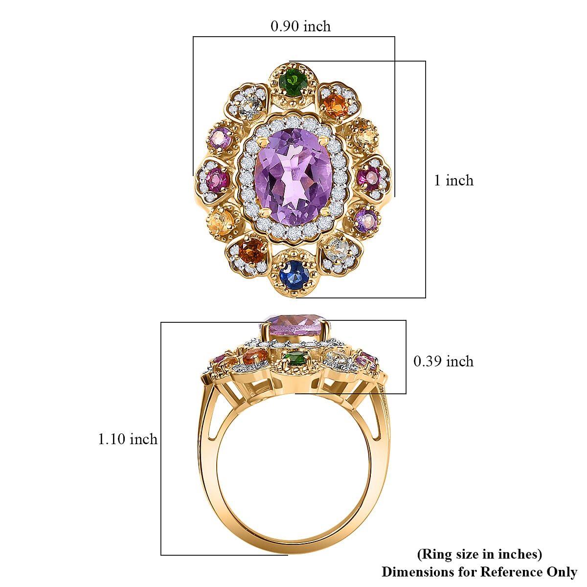 Multi Gemstone Cluster Ring in Vermeil YG Over Sterling Silver (Size 6.0) 4.10 ctw image number 5