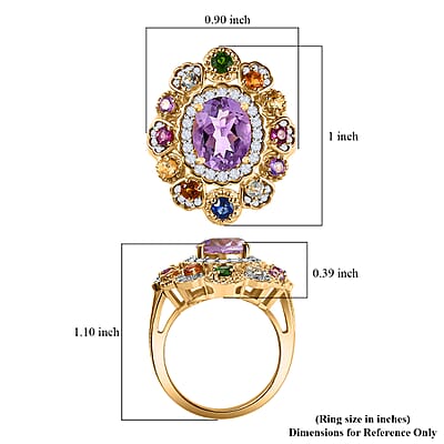 Multi Gemstone 4.10 ctw Cluster Ring in Vermeil Yellow Gold Over Sterling Silver (Size 6.0)