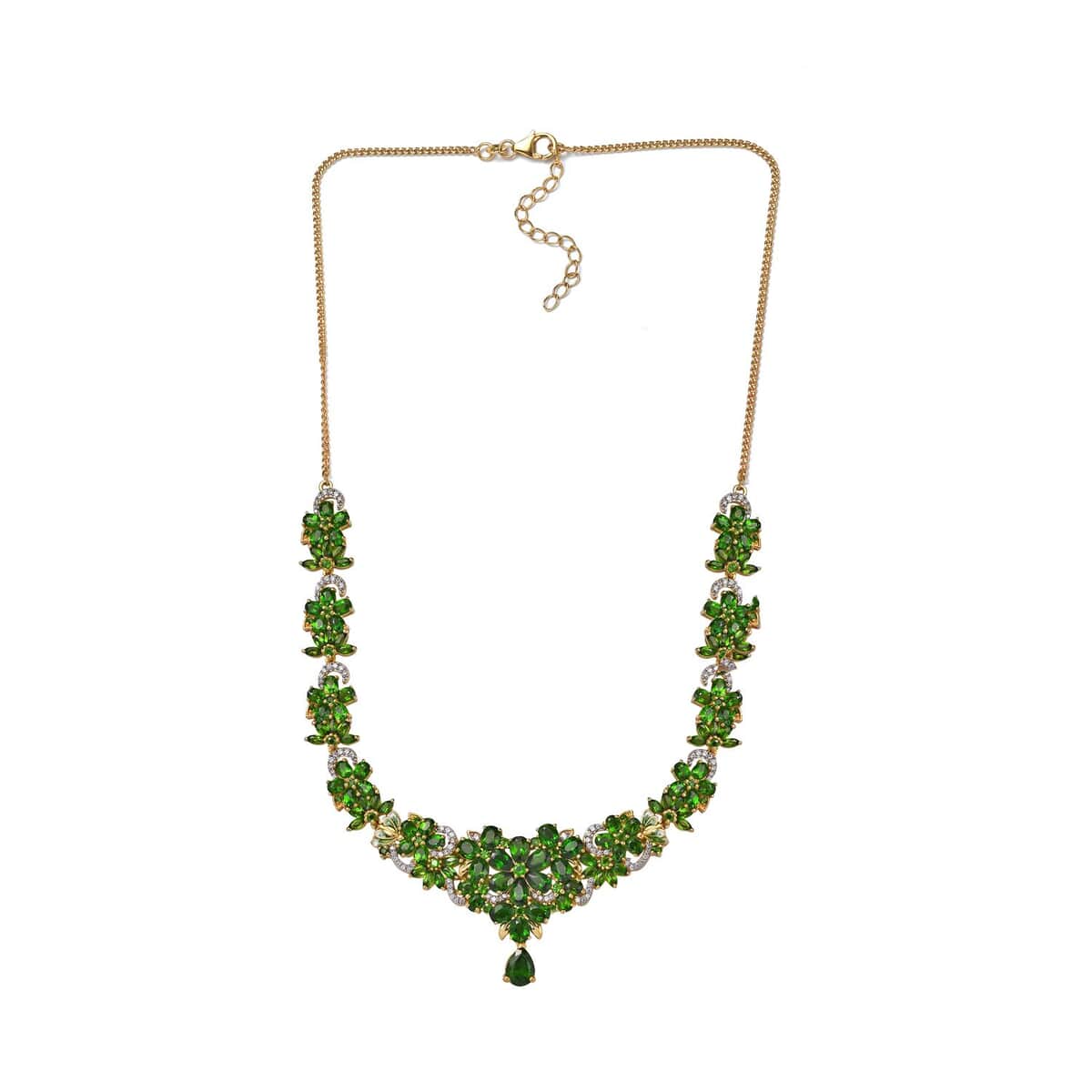 Chrome Diopside and White Zircon Floral Necklace 18-20 Inches in Vermeil Yellow Gold Over Sterling Silver 25.40 ctw image number 2