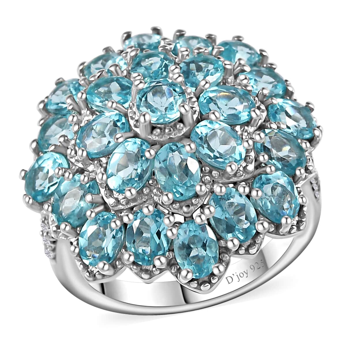 Betroka Blue Apatite and White Zircon Floral Ring in Platinum Over Sterling Silver (Size 10.0) 5.15 ctw image number 0