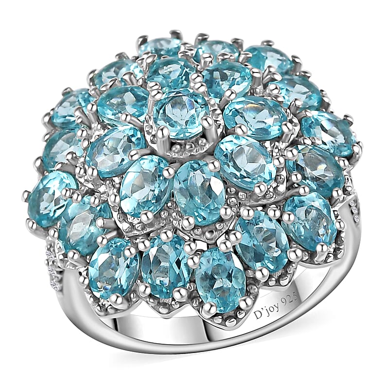 Betroka Blue Apatite and White Zircon Floral Ring in Platinum Over Sterling Silver (Size 10.0) 5.15 ctw