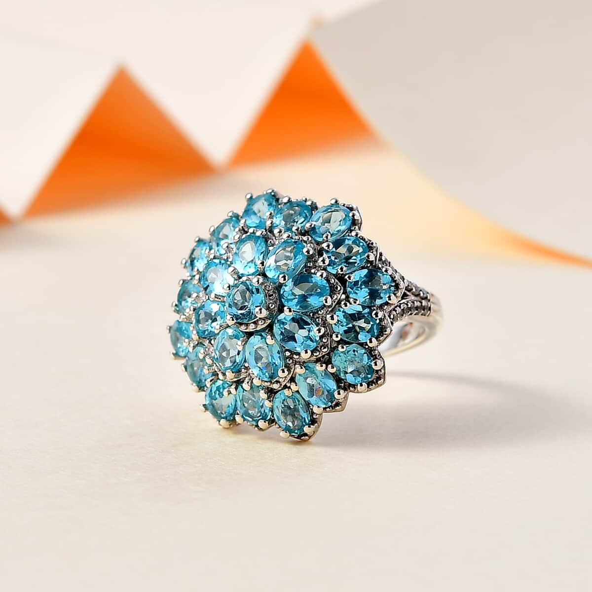Betroka Blue Apatite and White Zircon Floral Ring in Platinum Over Sterling Silver (Size 10.0) 5.15 ctw image number 1