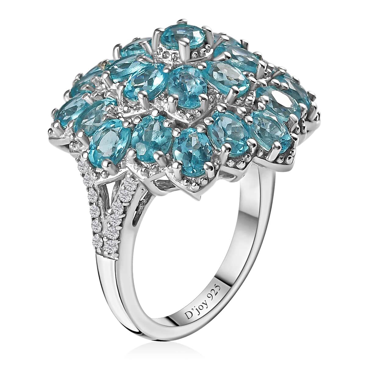 Betroka Blue Apatite and White Zircon Floral Ring in Platinum Over Sterling Silver (Size 10.0) 5.15 ctw image number 3