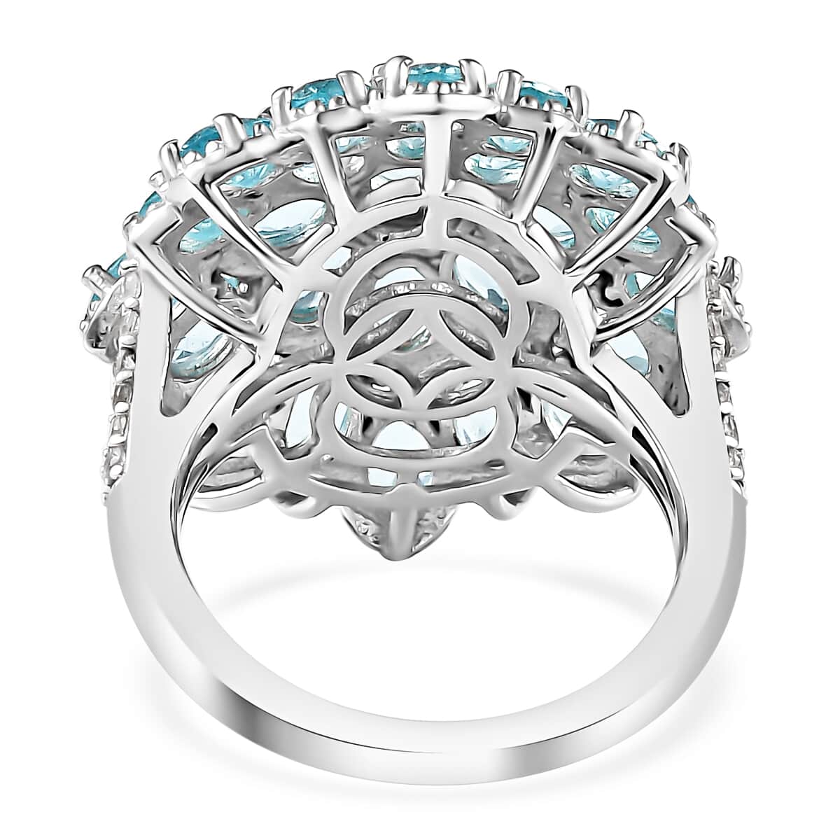 Betroka Blue Apatite and White Zircon Floral Ring in Platinum Over Sterling Silver (Size 10.0) 5.15 ctw image number 4