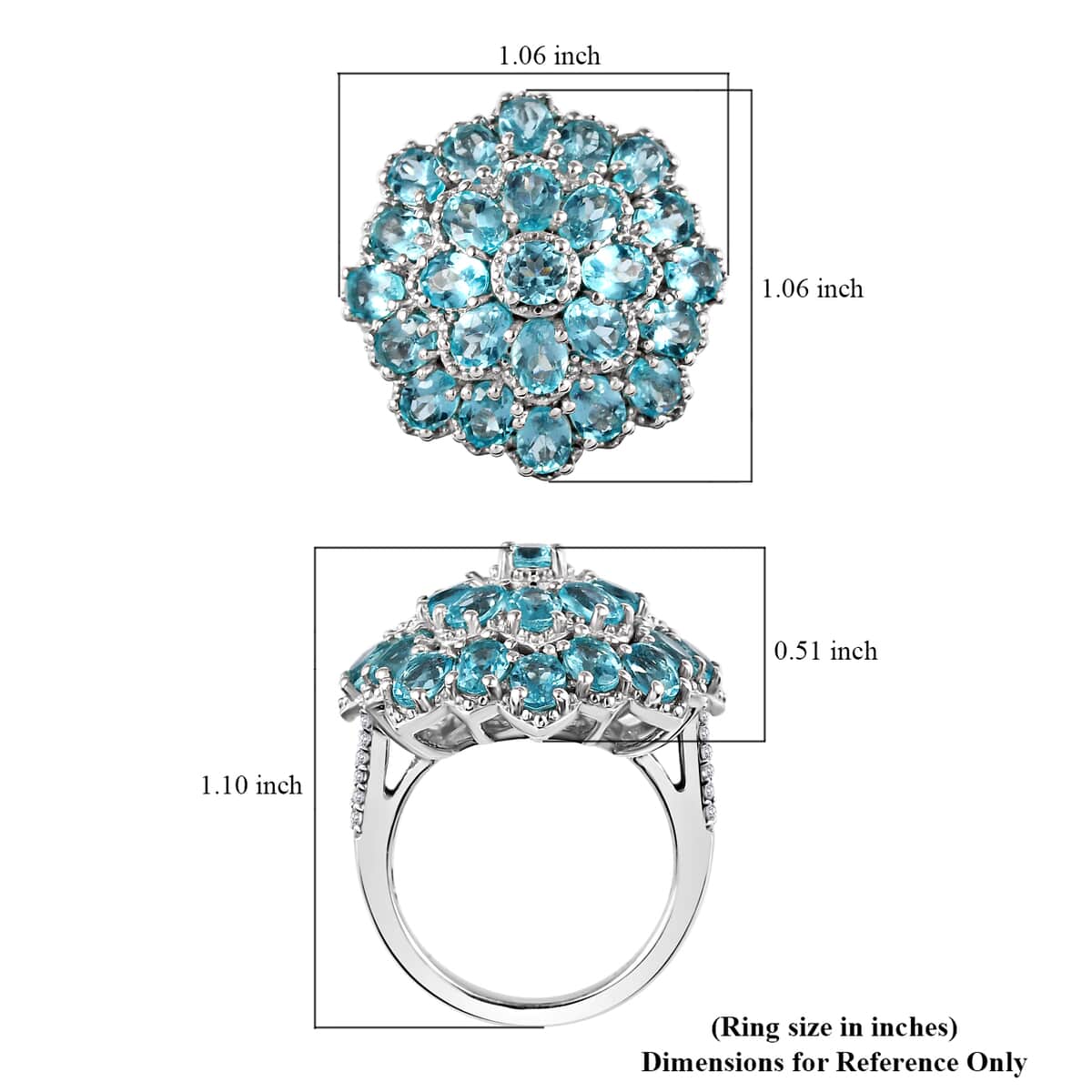 Betroka Blue Apatite and White Zircon Floral Ring in Platinum Over Sterling Silver (Size 10.0) 5.15 ctw image number 5