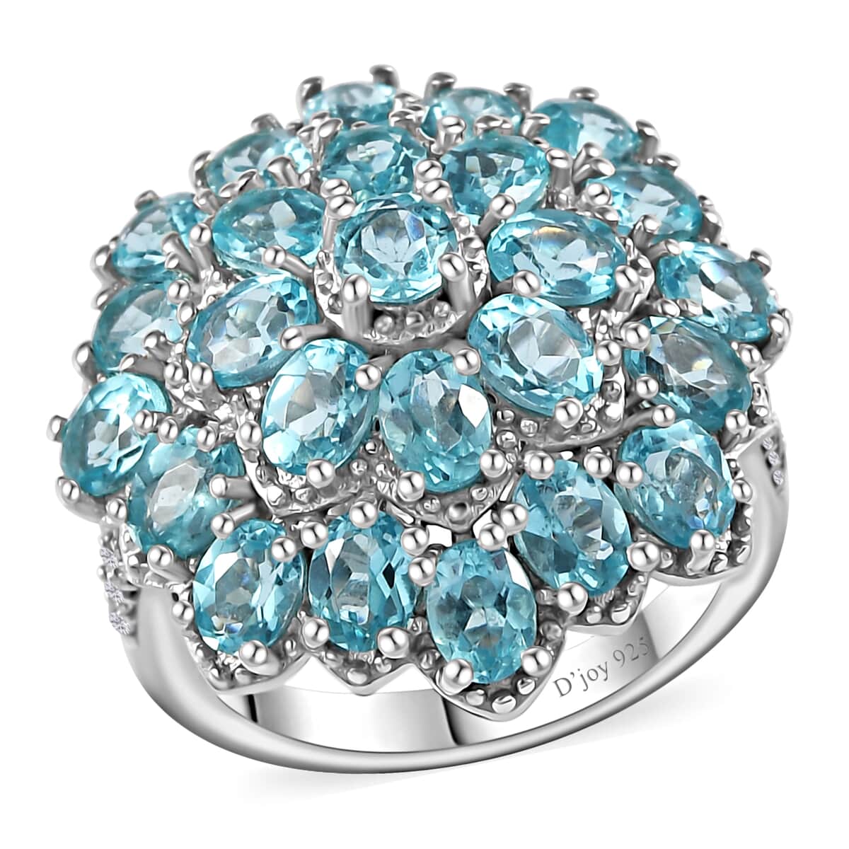 Betroka Blue Apatite and White Zircon Floral Ring in Platinum Over Sterling Silver (Size 5.0) 5.15 ctw image number 0