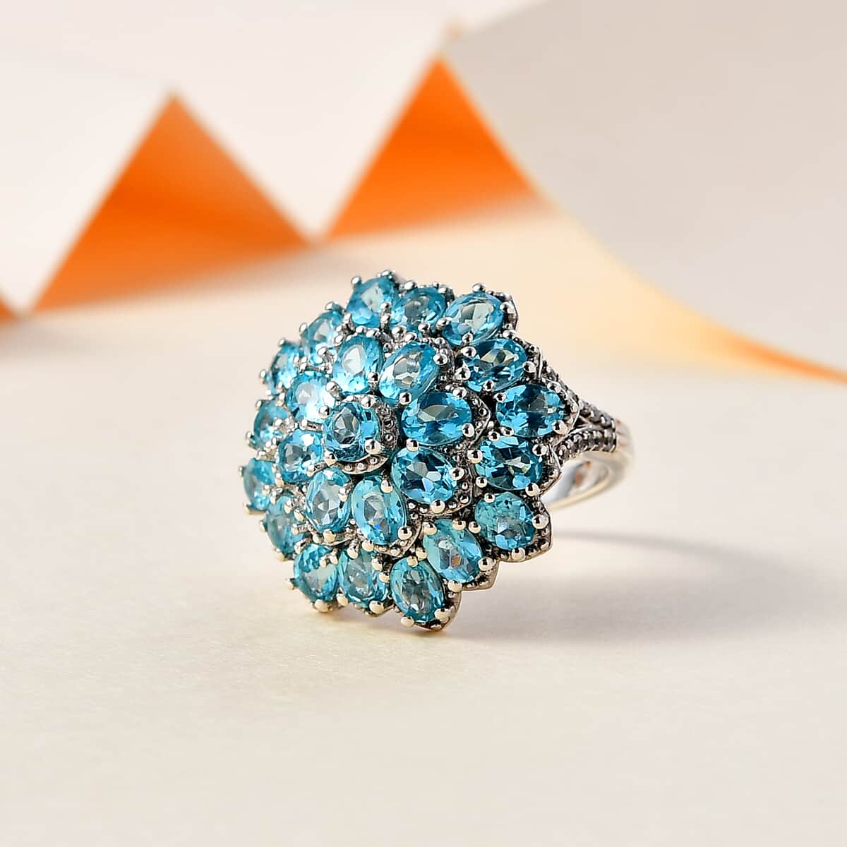 Betroka Blue Apatite and White Zircon Floral Ring in Platinum Over Sterling Silver (Size 5.0) 5.15 ctw image number 1